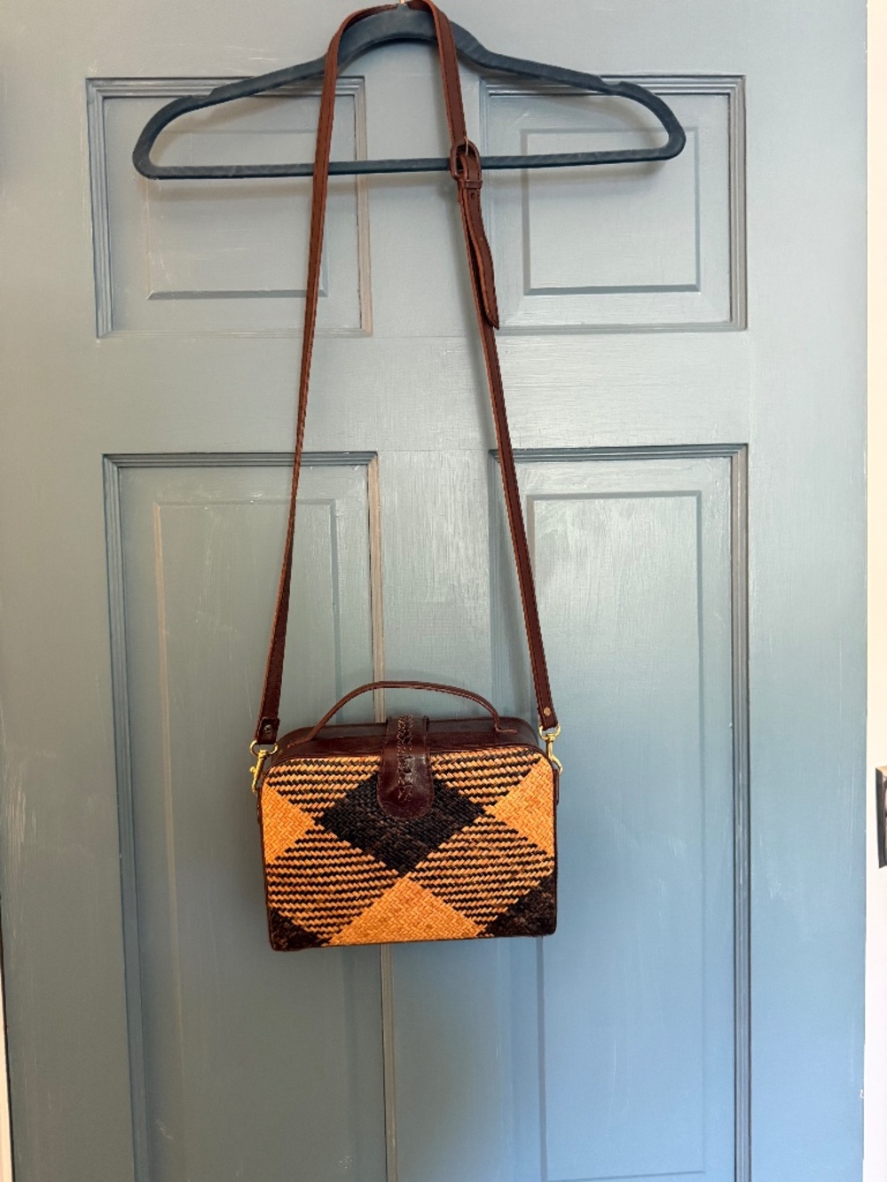 Elliott Lucca Woven Rattan Crossbody Bag Brown Tan